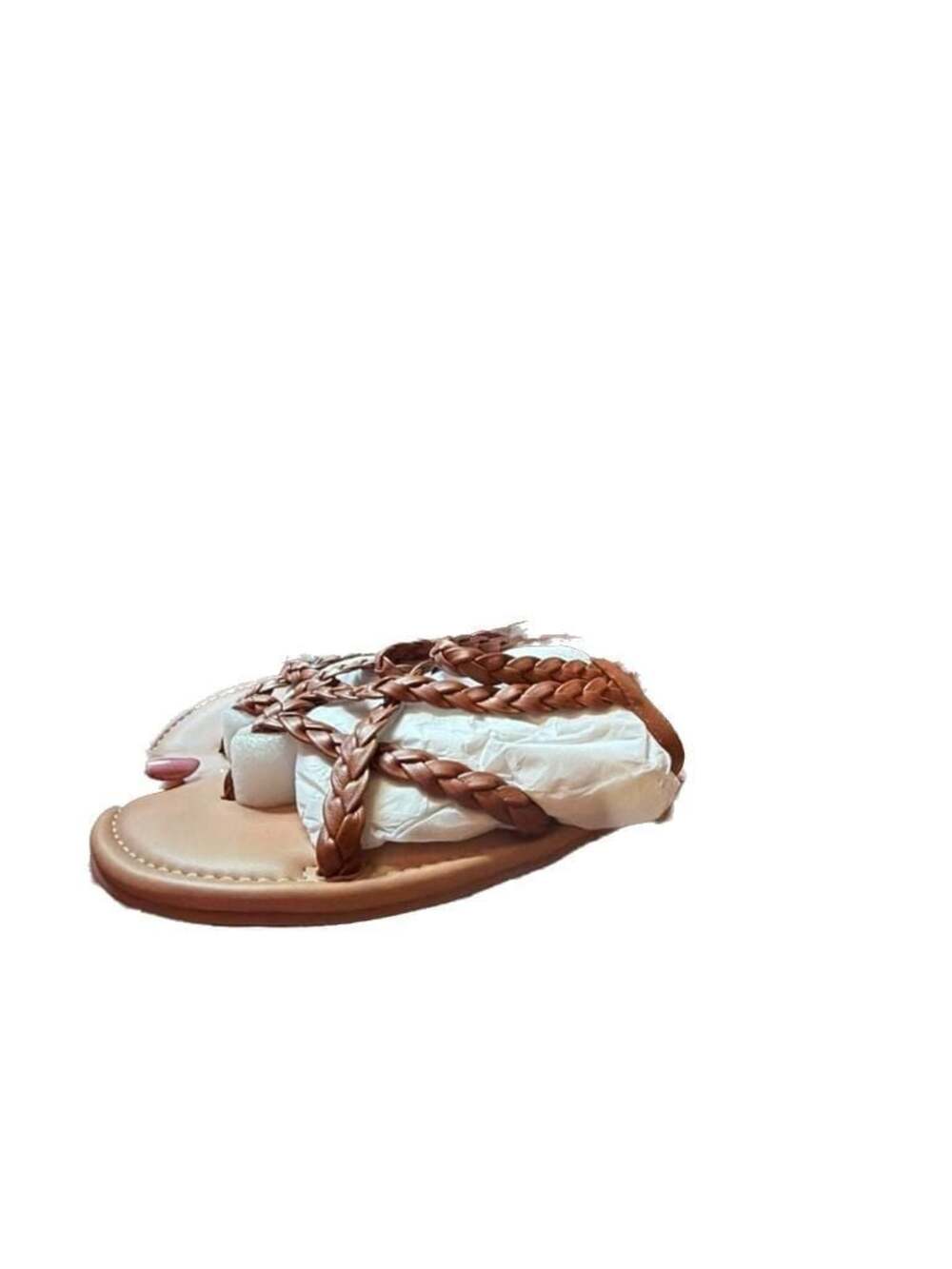 Luoika Women's Wide Width Strappy Braided Flat Sandals in Tan
